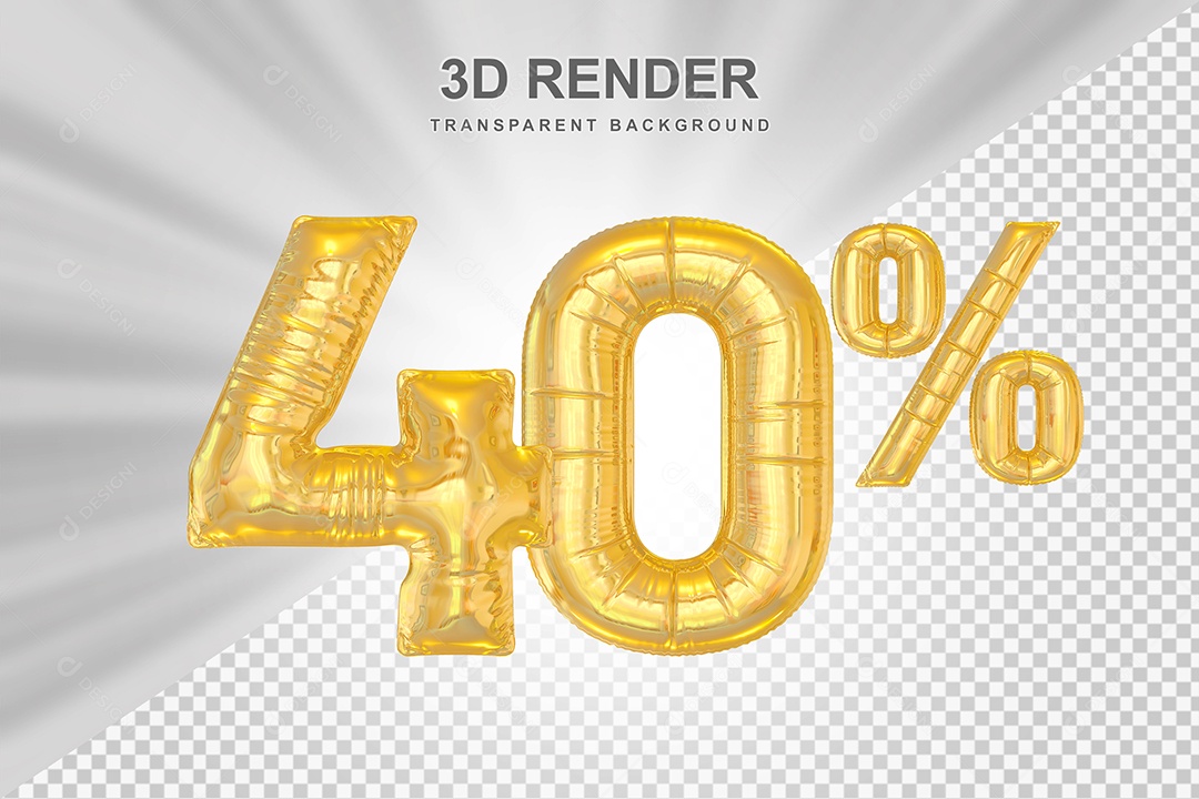 Número de Desconto 40% Elemento 3D Dourado para Composição PSD