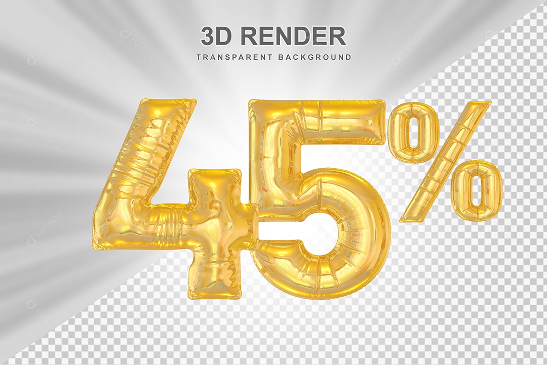 Número de Desconto 45% Elemento 3D Dourado para Composição PSD