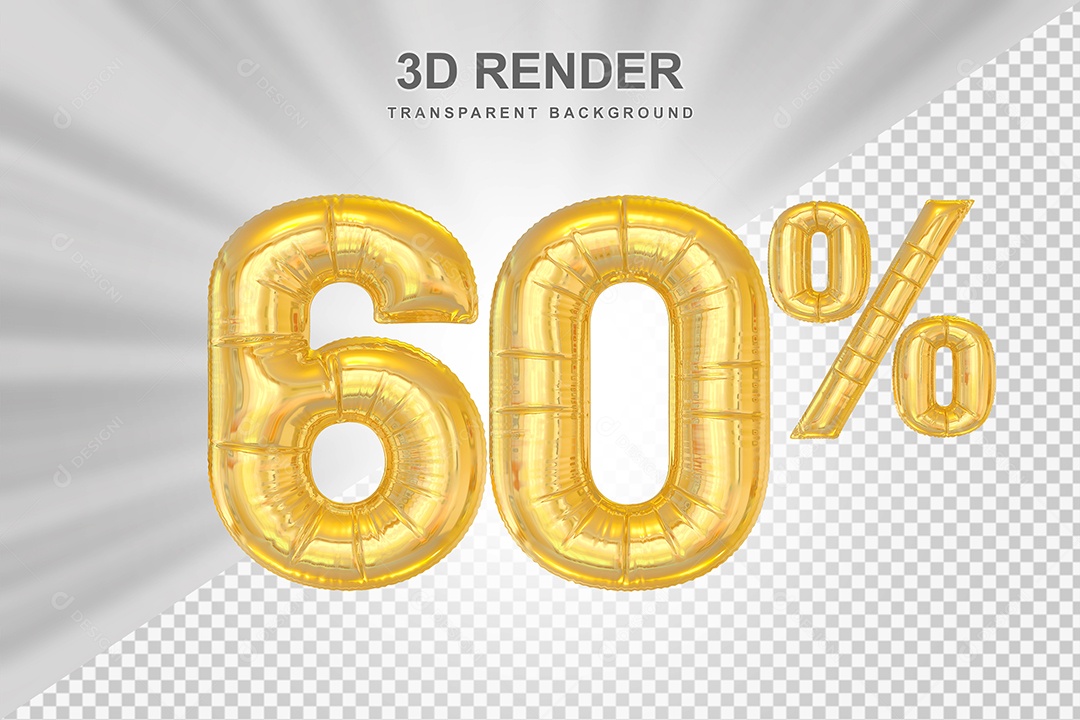 Número de Desconto 60% Elemento 3D Dourado para Composição PSD