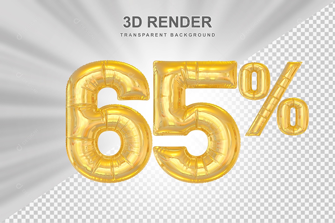 Número de Desconto 65% Elemento 3D Dourado para Composição PSD