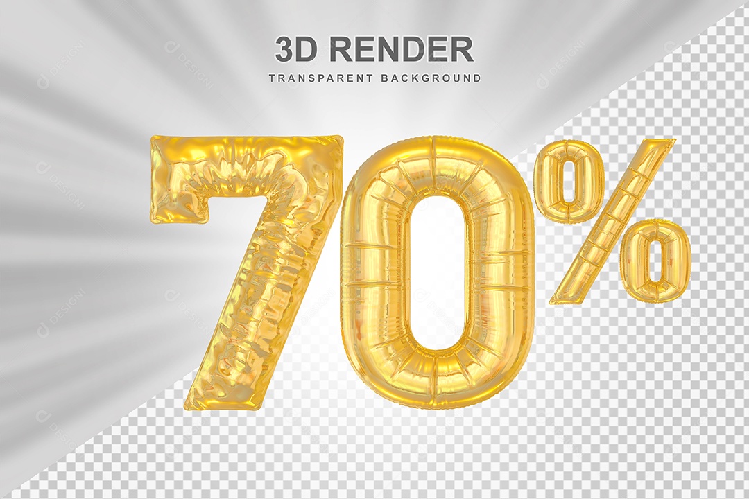 Número de Desconto 70% Elemento 3D Dourado para Composição PSD