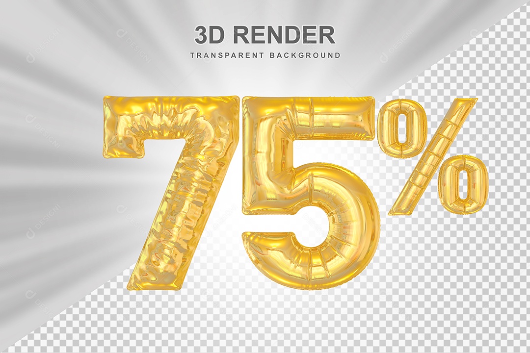 Número de Desconto 75% Elemento 3D Dourado para Composição PSD