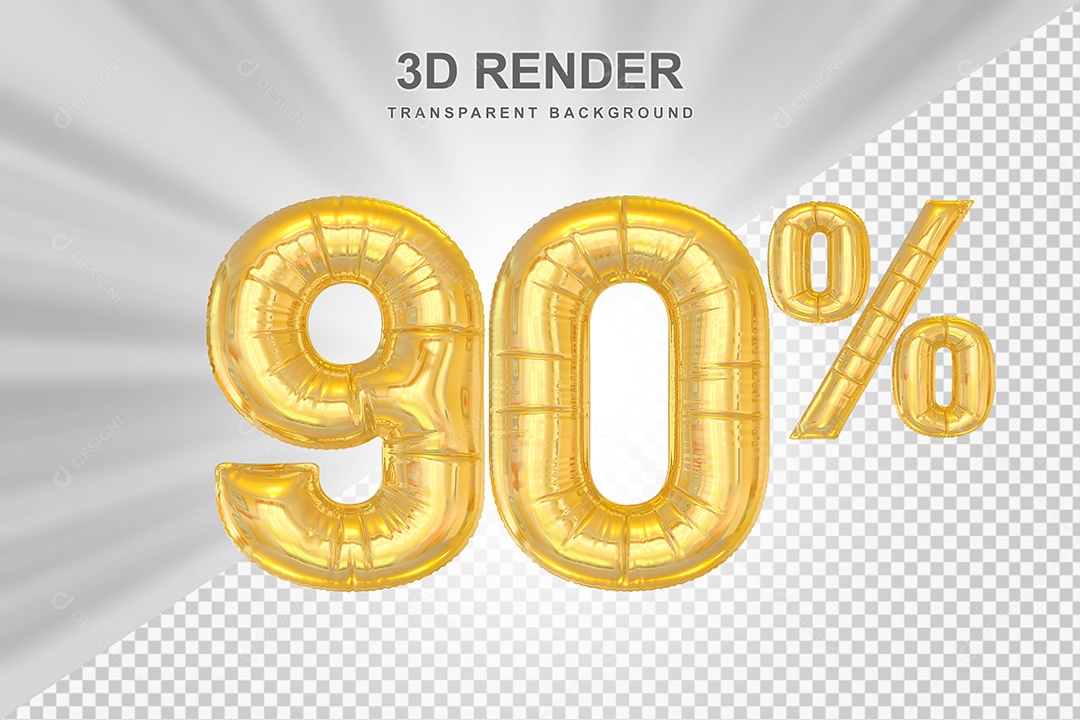 Número de Desconto 90% Elemento 3D Dourado para Composição PSD
