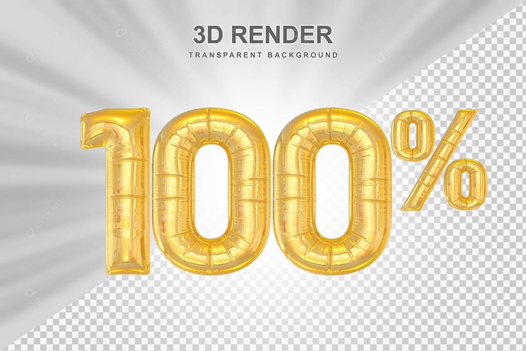 Número de Desconto 100% Elemento 3D Dourado para Composição PSD