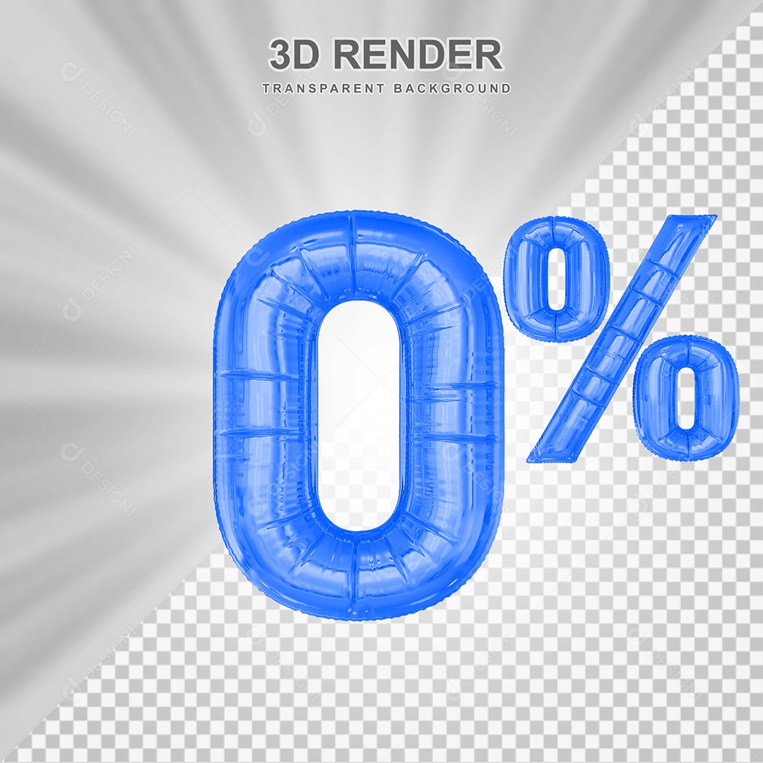 Número de Desconto 0% Elemento 3D Azul para Composição PSD