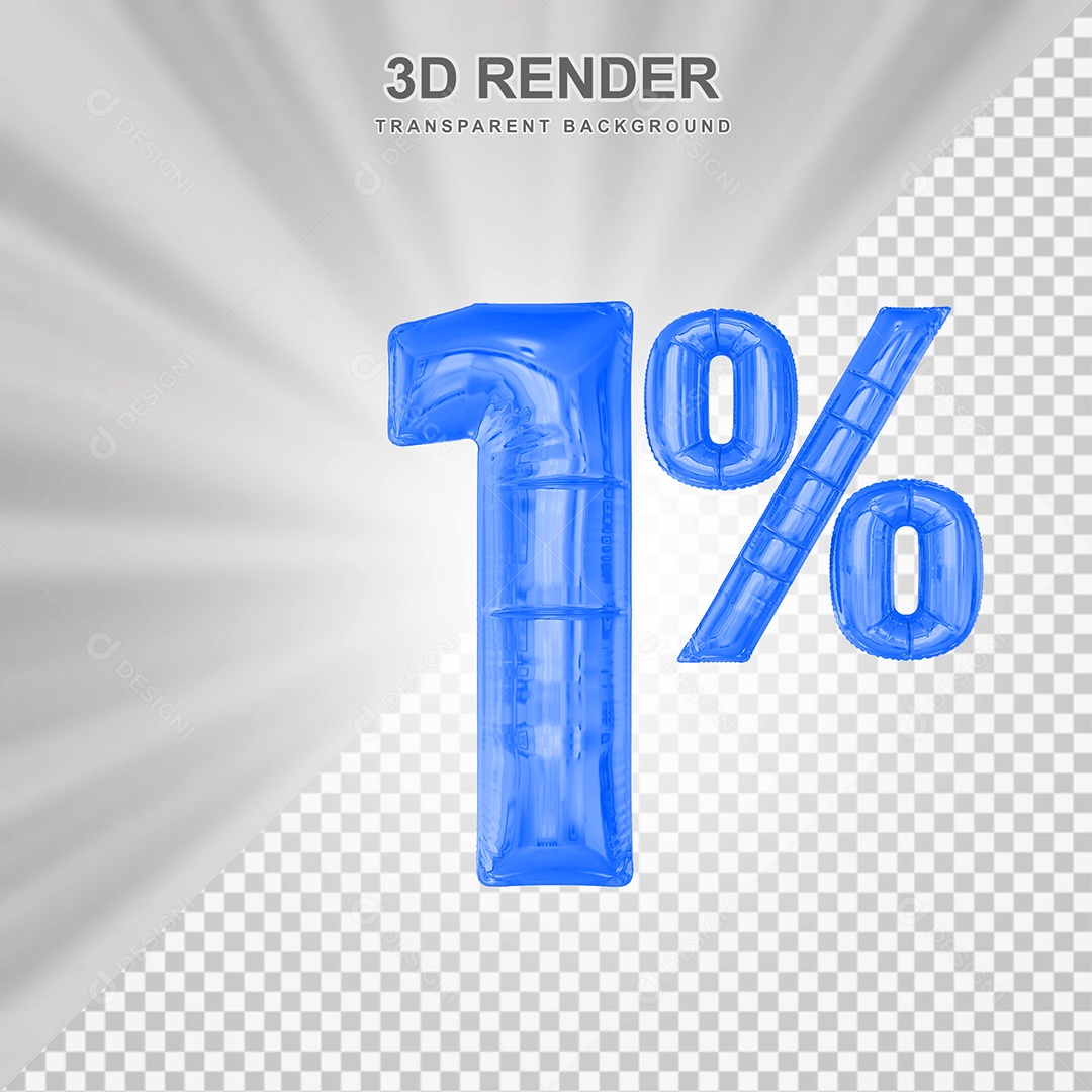 Número de Desconto 1% Elemento 3D Azul para Composição PSD