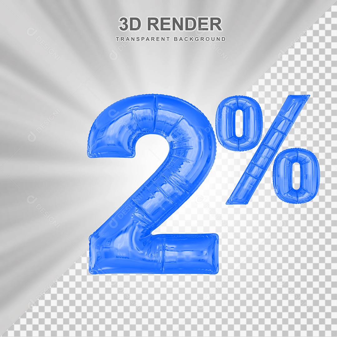 Número de Desconto 2% Elemento 3D Azul para Composição PSD