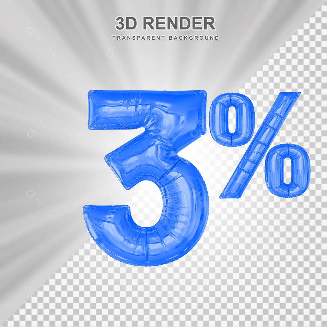 Número de Desconto 3% Elemento 3D Azul para Composição PSD