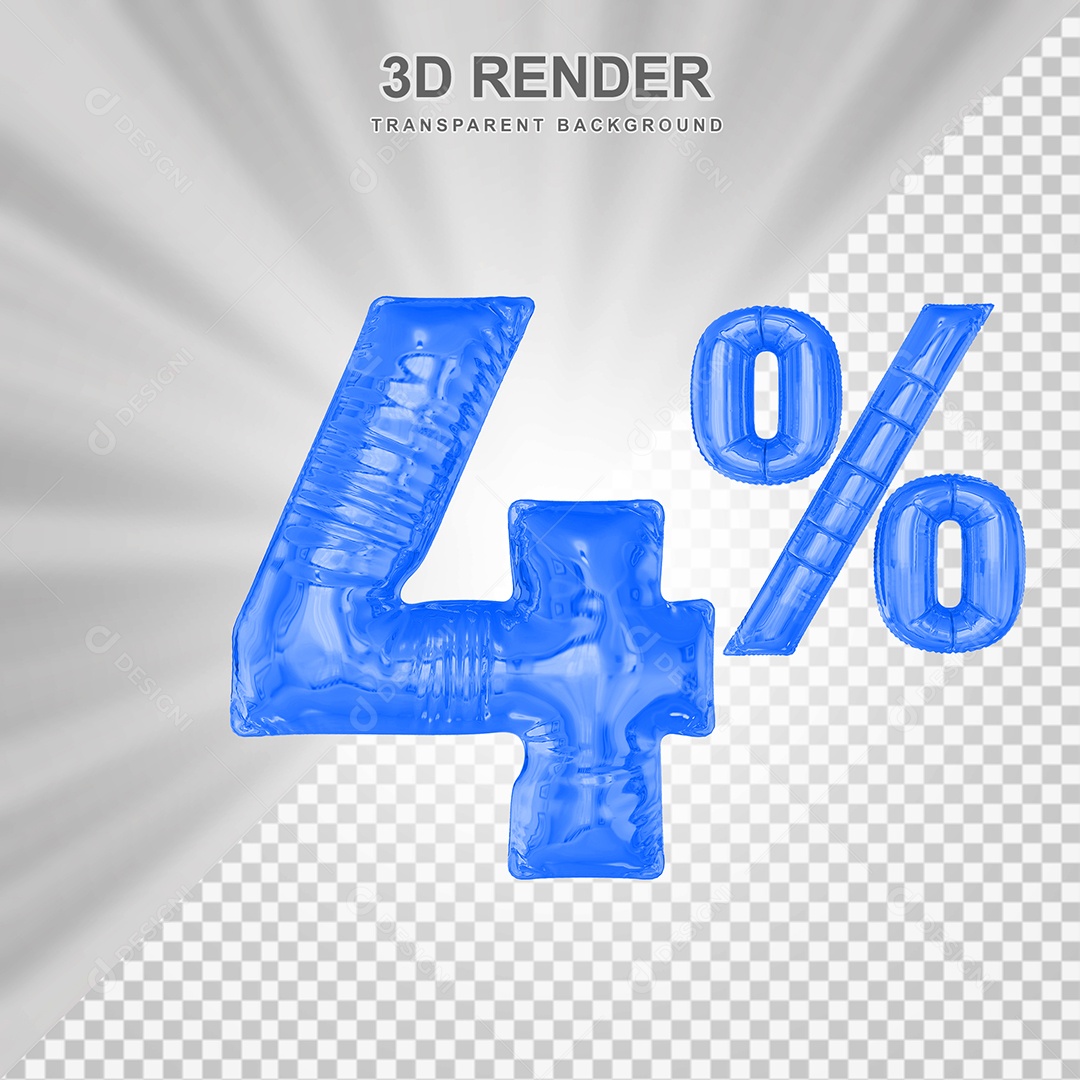 Número de Desconto 4% Elemento 3D Azul para Composição PSD