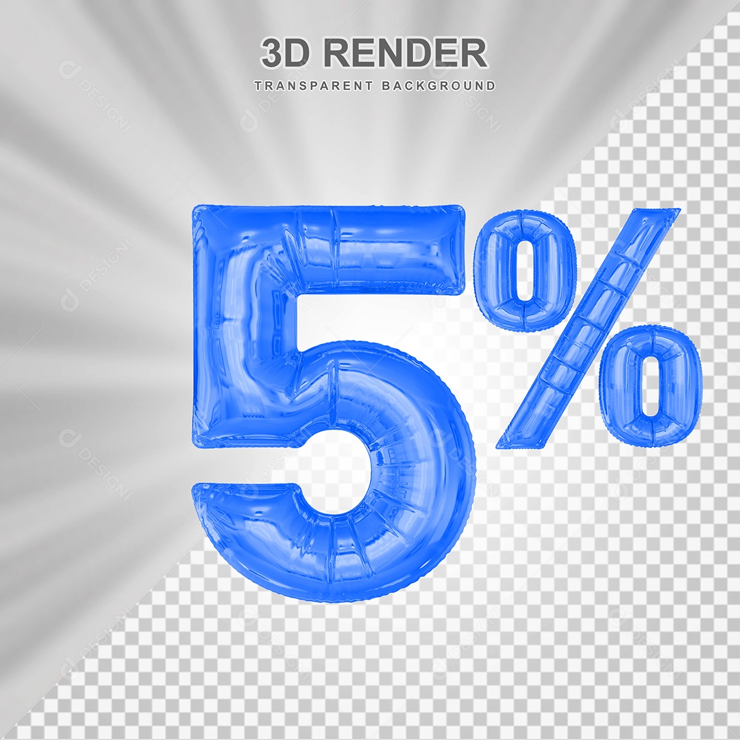 Número de Desconto 5% Elemento 3D Azul para Composição PSD