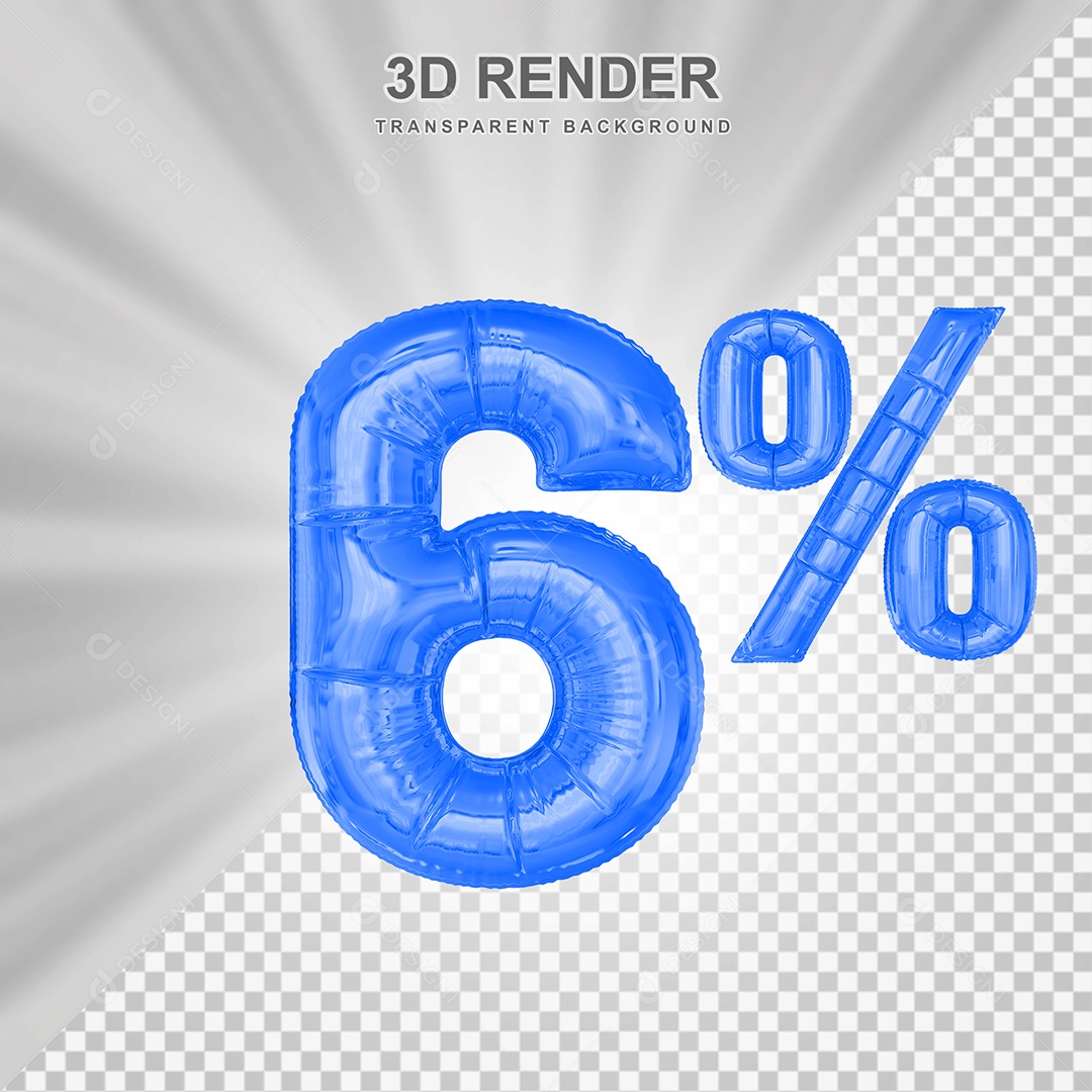 Número de Desconto 6% Elemento 3D Azul para Composição PSD