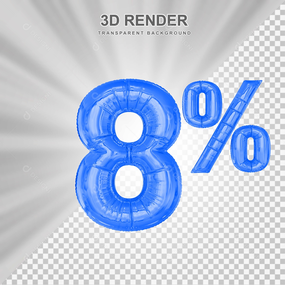 Número de Desconto 8% Elemento 3D Azul para Composição PSD