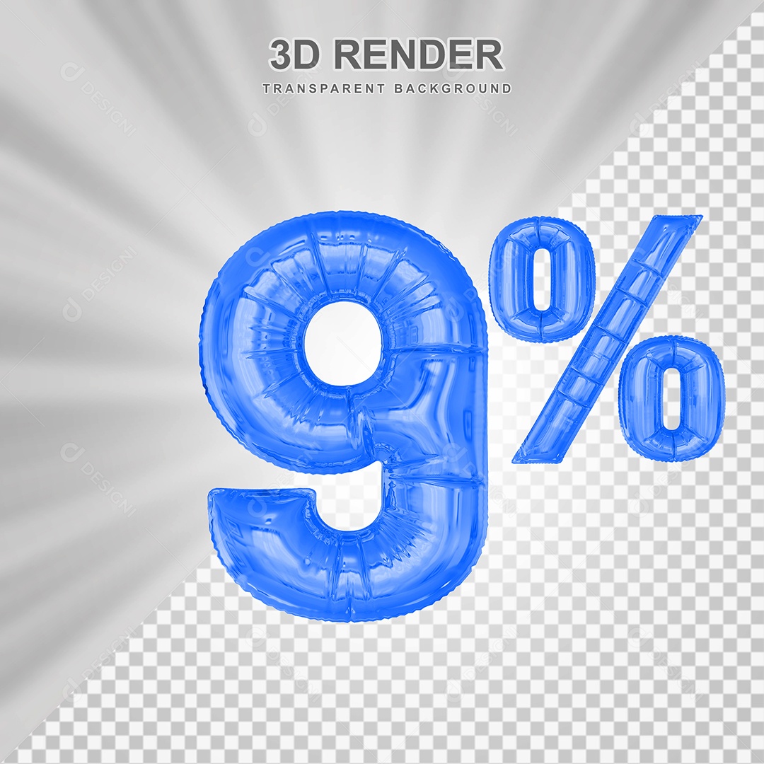 Número de Desconto 9% Elemento 3D Azul para Composição PSD