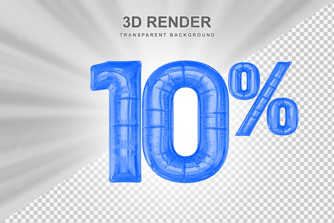 Número de Desconto 10% Elemento 3D Azul para Composição PSD