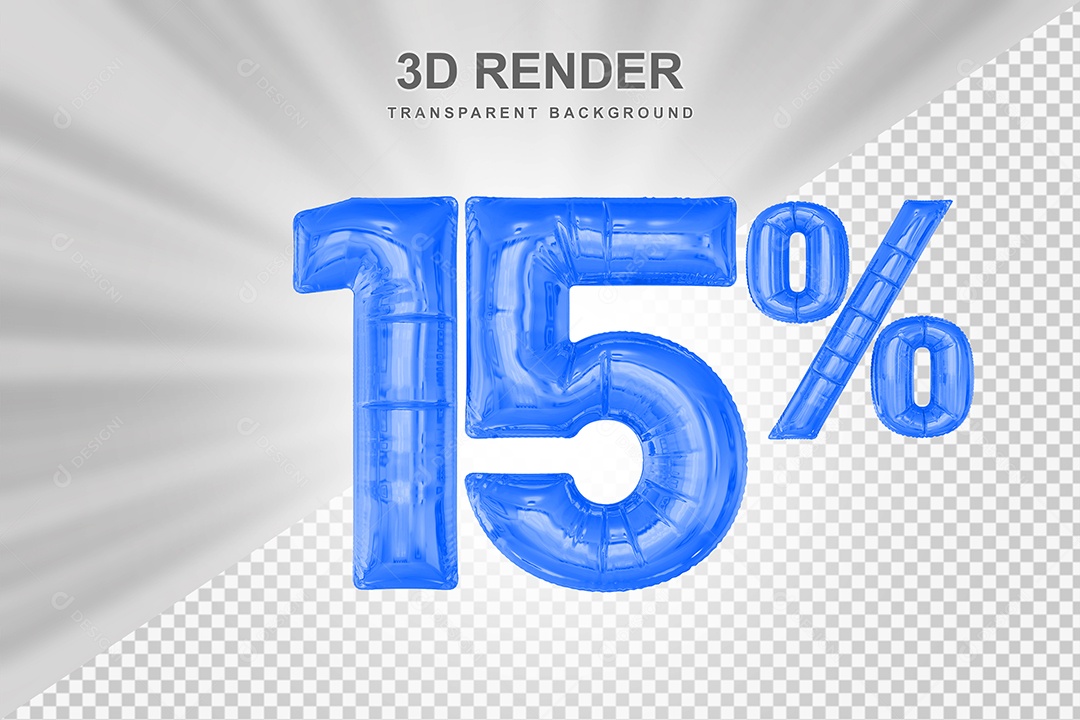Número de Desconto 15% Elemento 3D Azul para Composição PSD