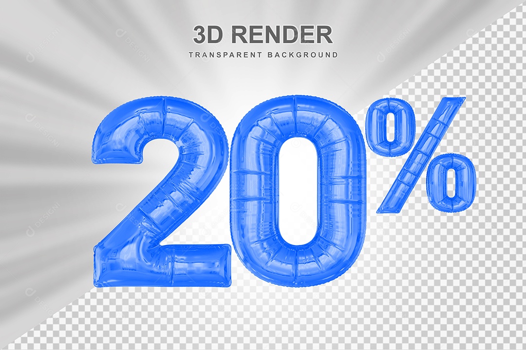 Número de Desconto 20% Elemento 3D Azul para Composição PSD