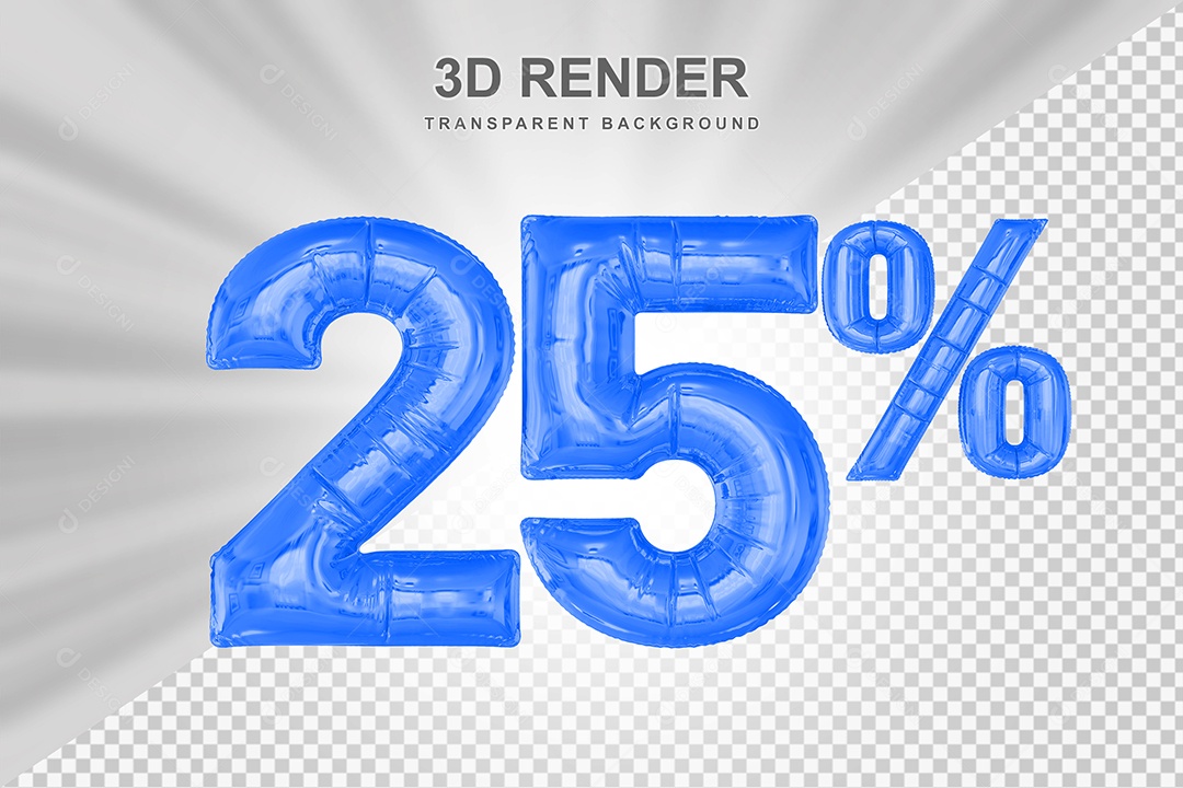 Número de Desconto 25% Elemento 3D Azul para Composição PSD