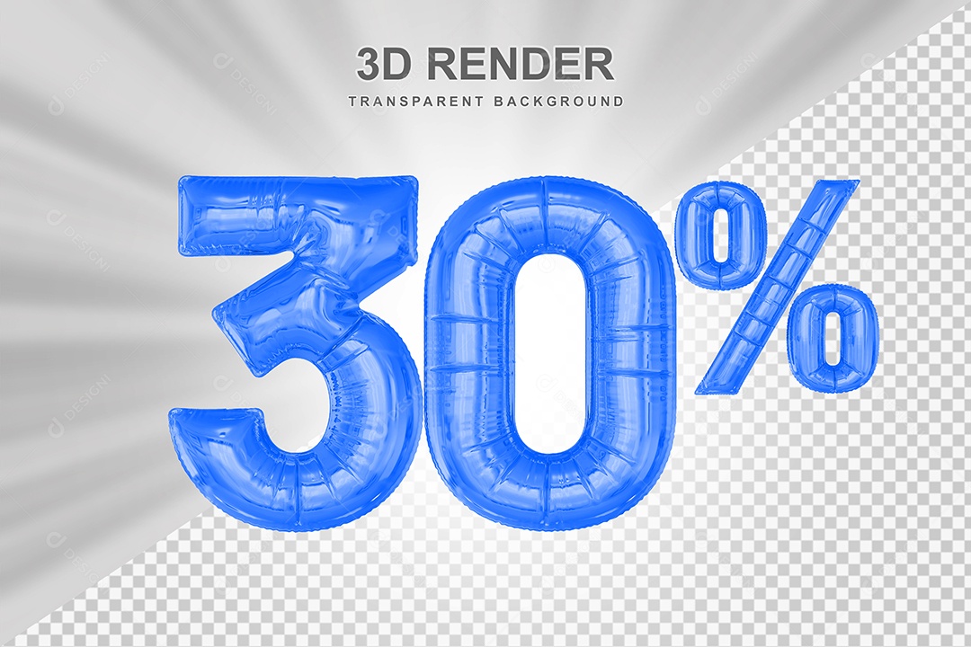 Número de Desconto 30% Elemento 3D Azul para Composição PSD