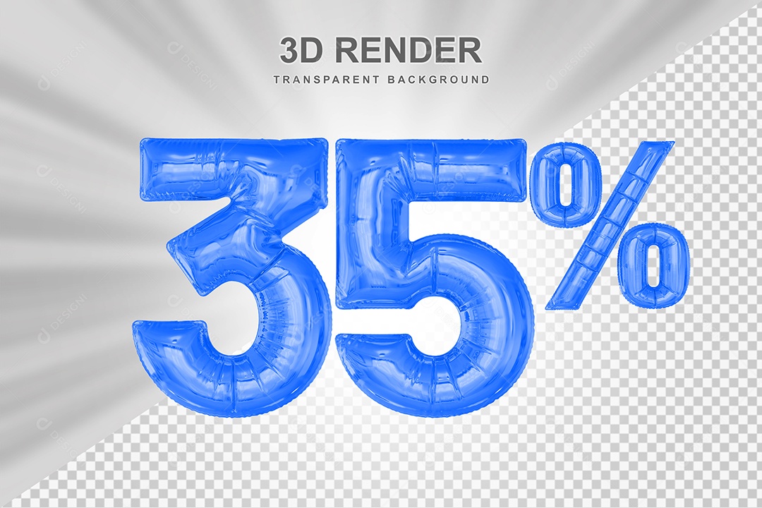 Número de Desconto 35% Elemento 3D Azul para Composição PSD