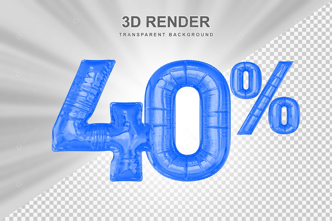Número de Desconto 40% Elemento 3D Azul para Composição PSD