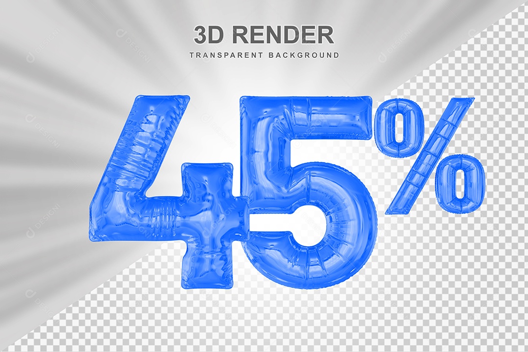 Número de Desconto 45% Elemento 3D Azul para Composição PSD