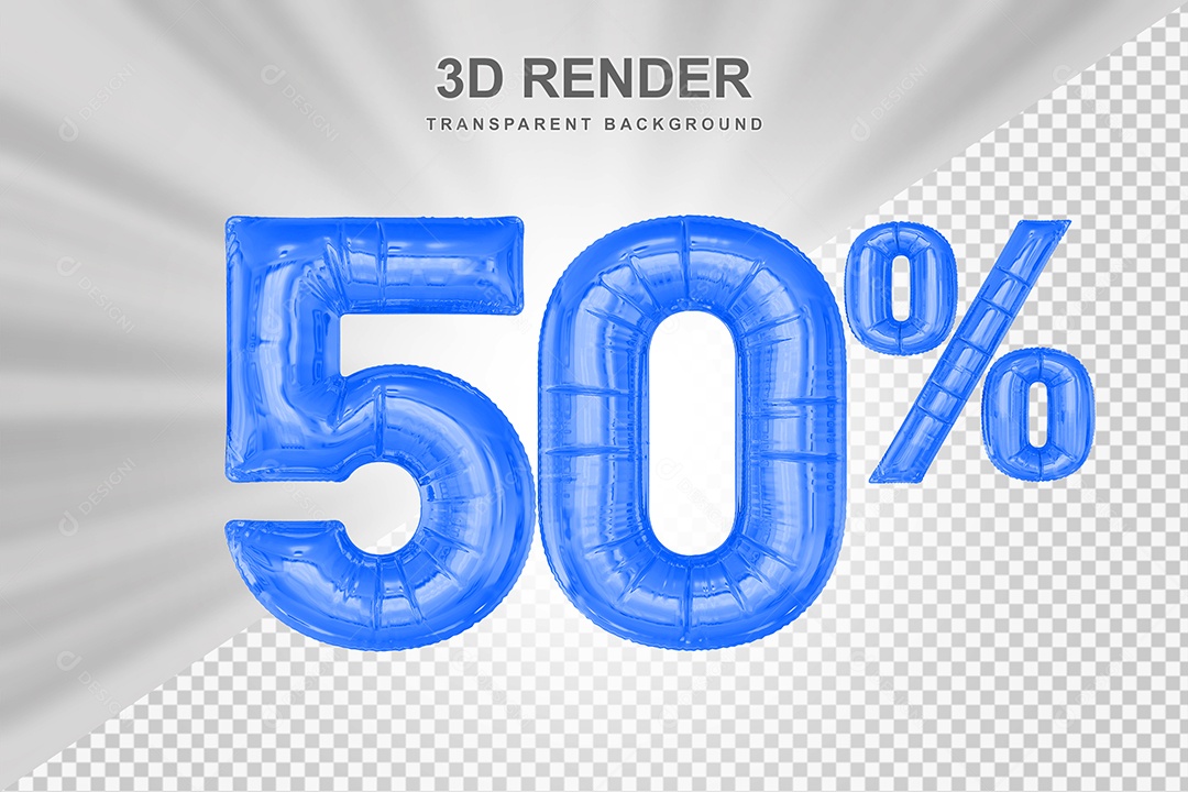 Número de Desconto 50% Elemento 3D Azul para Composição PSD