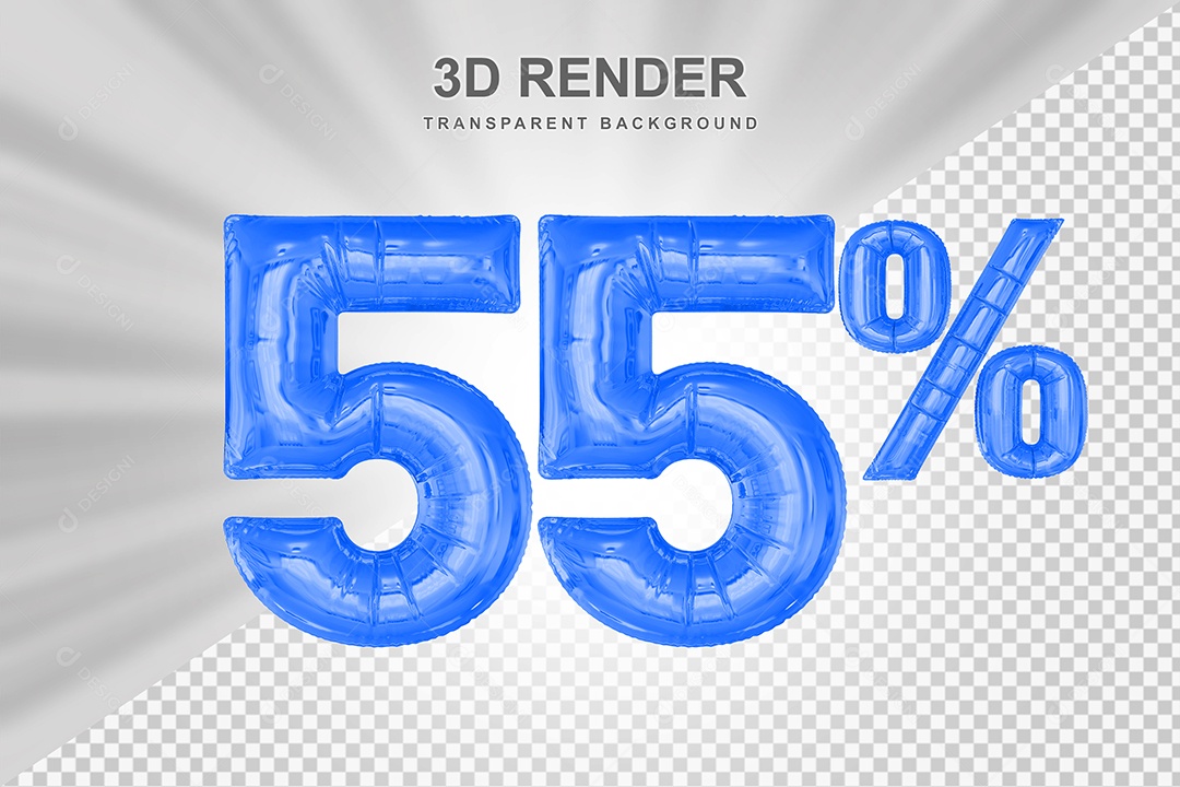 Número de Desconto 55% Elemento 3D Azul para Composição PSD
