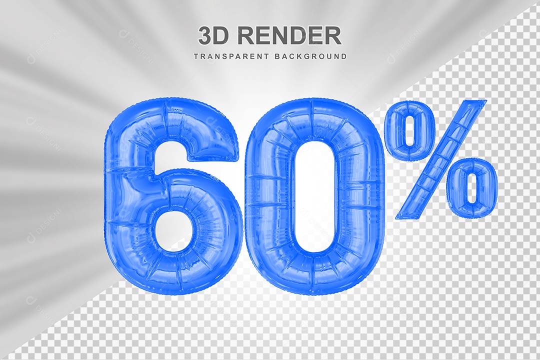 Número de Desconto 60% Elemento 3D Azul para Composição PSD