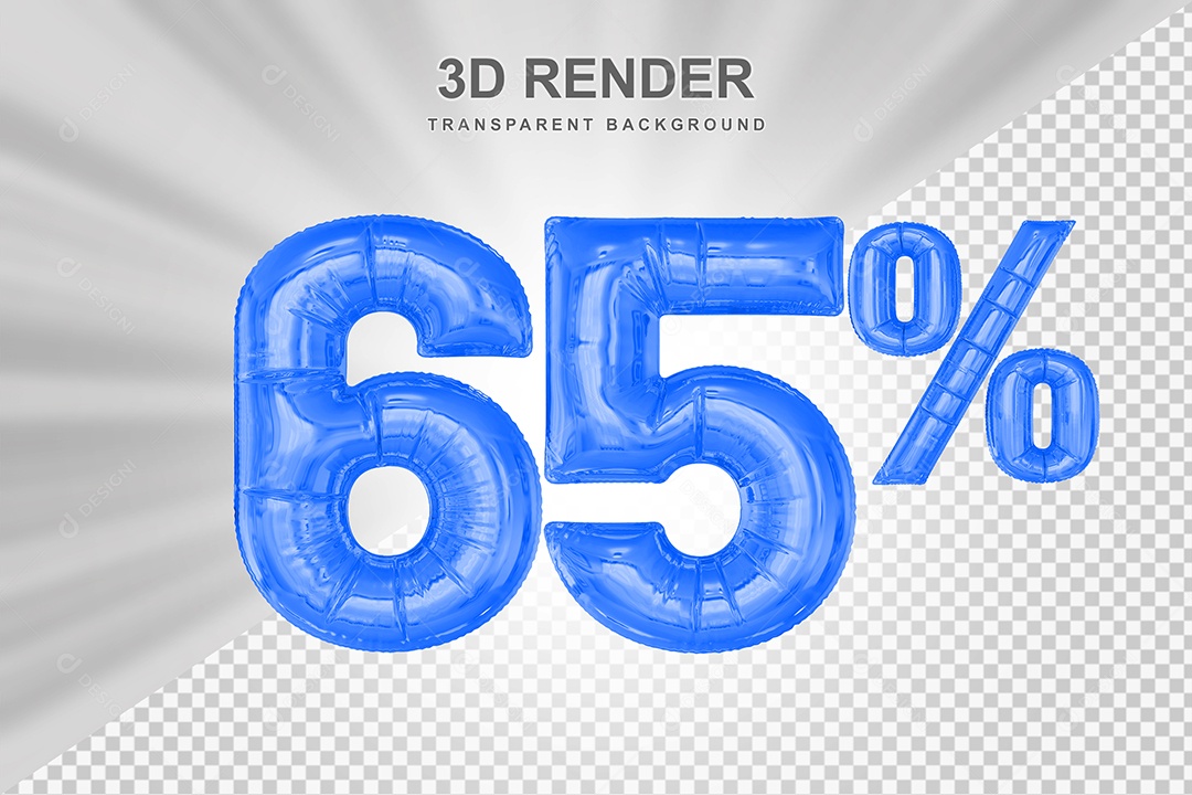 Número de Desconto 65% Elemento 3D Azul para Composição PSD