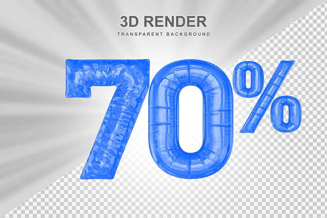 Número de Desconto 70% Elemento 3D Azul para Composição PSD