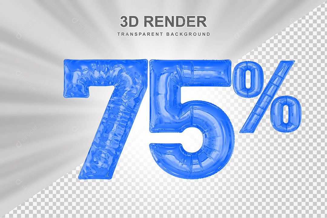 Número de Desconto 75% Elemento 3D Azul para Composição PSD