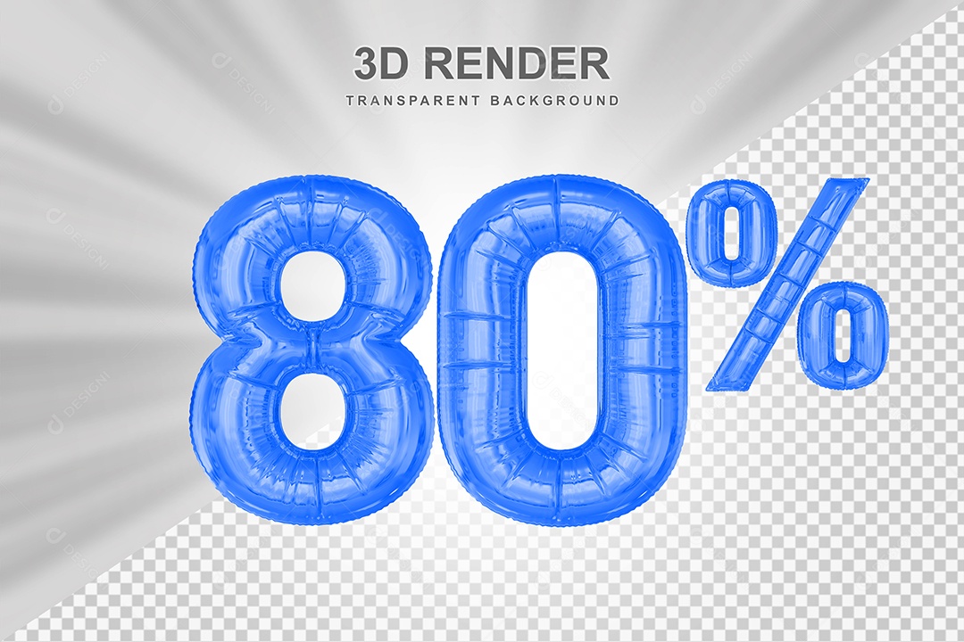 Número de Desconto 80% Elemento 3D Azul para Composição PSD