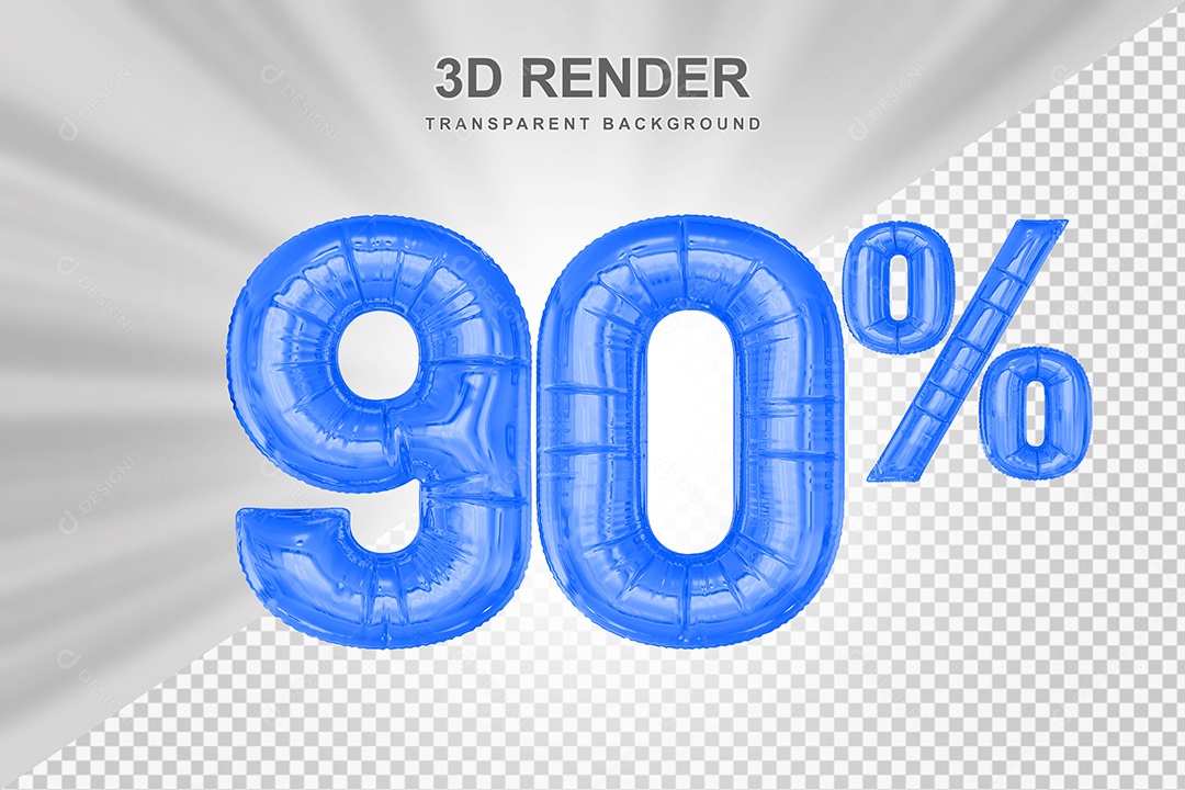 Número de Desconto 90% Elemento 3D Azul para Composição PSD