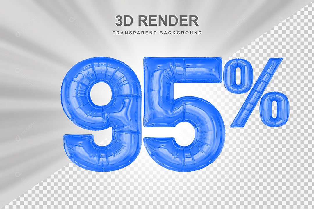 Número de Desconto 95% Elemento 3D Azul para Composição PSD