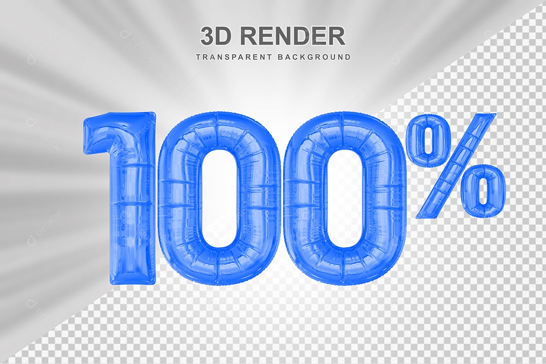 Número de Desconto 100% Elemento 3D Azul para Composição PSD