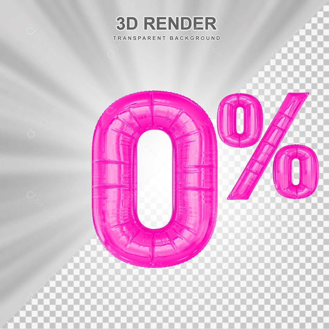 Número de Desconto 0% Elemento 3D Rosa para Composição PSD