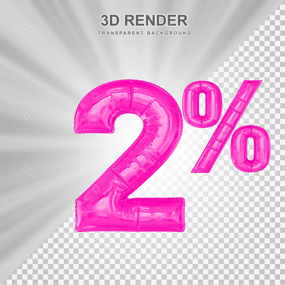 Número de Desconto 2% Elemento 3D Rosa para Composição PSD