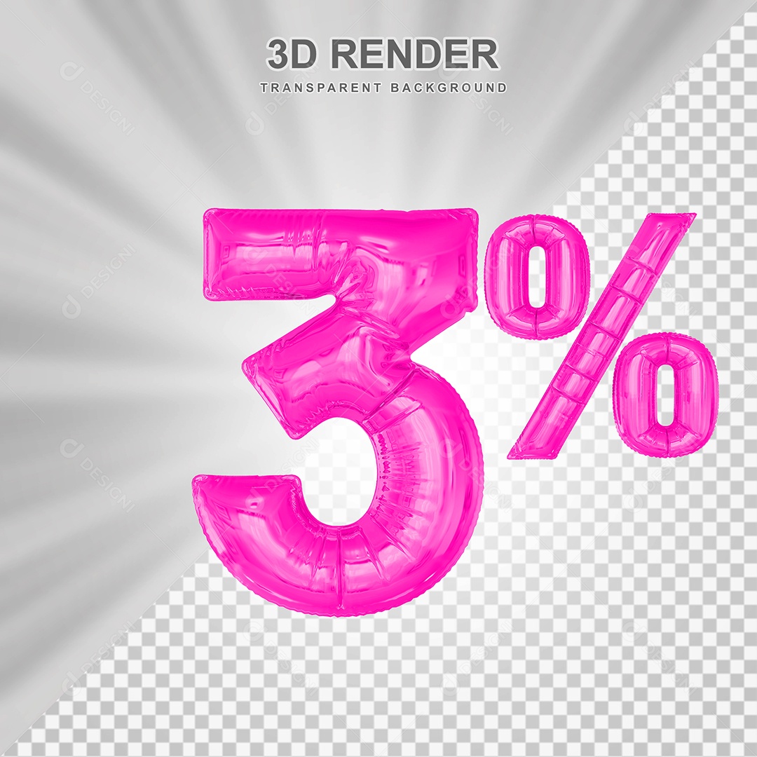 Número de Desconto 3% Elemento 3D Rosa para Composição PSD