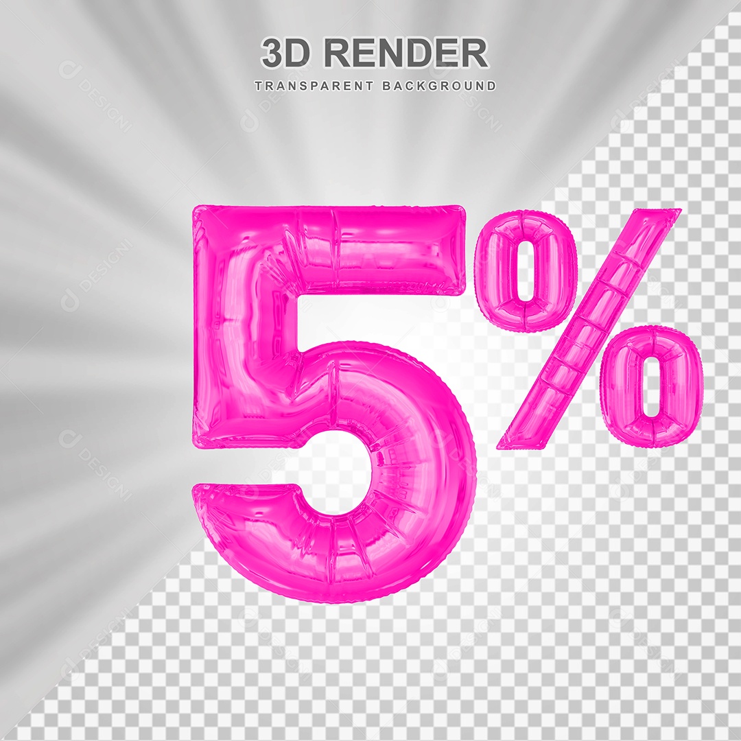 Número de Desconto 5% Elemento 3D Rosa para Composição PSD