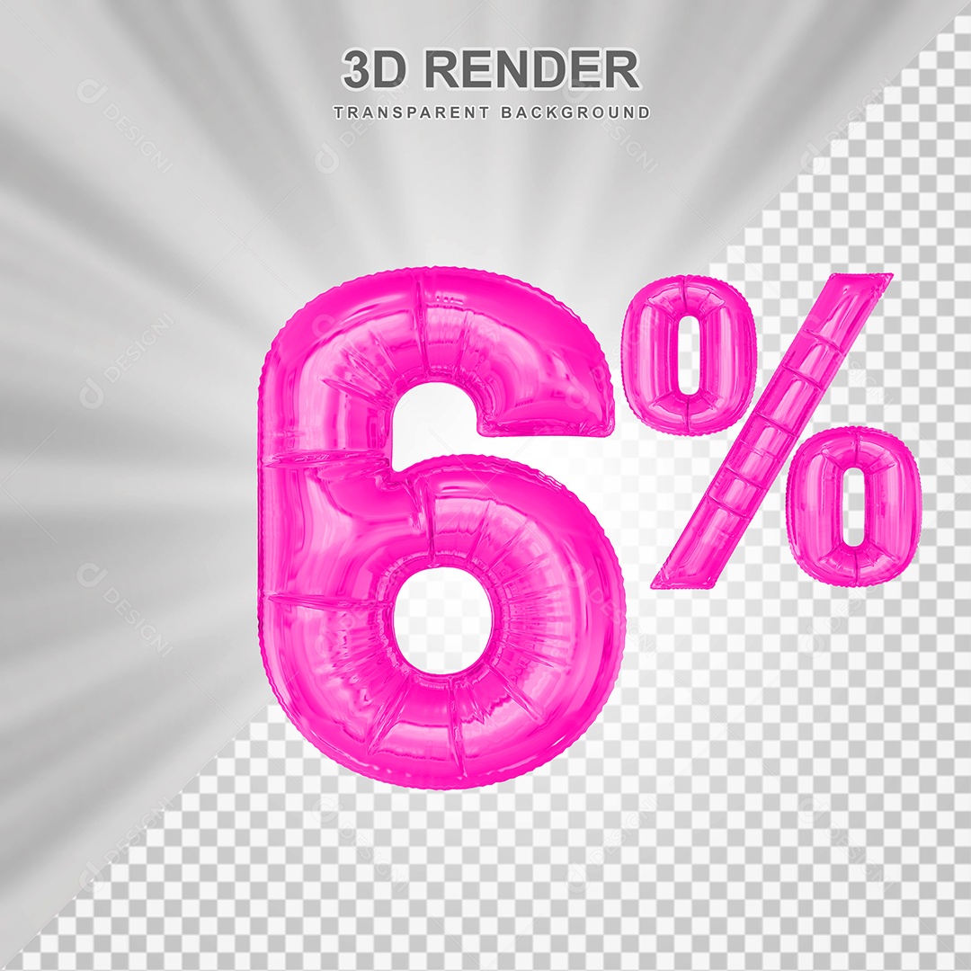 Número de Desconto 6% Elemento 3D Rosa para Composição PSD
