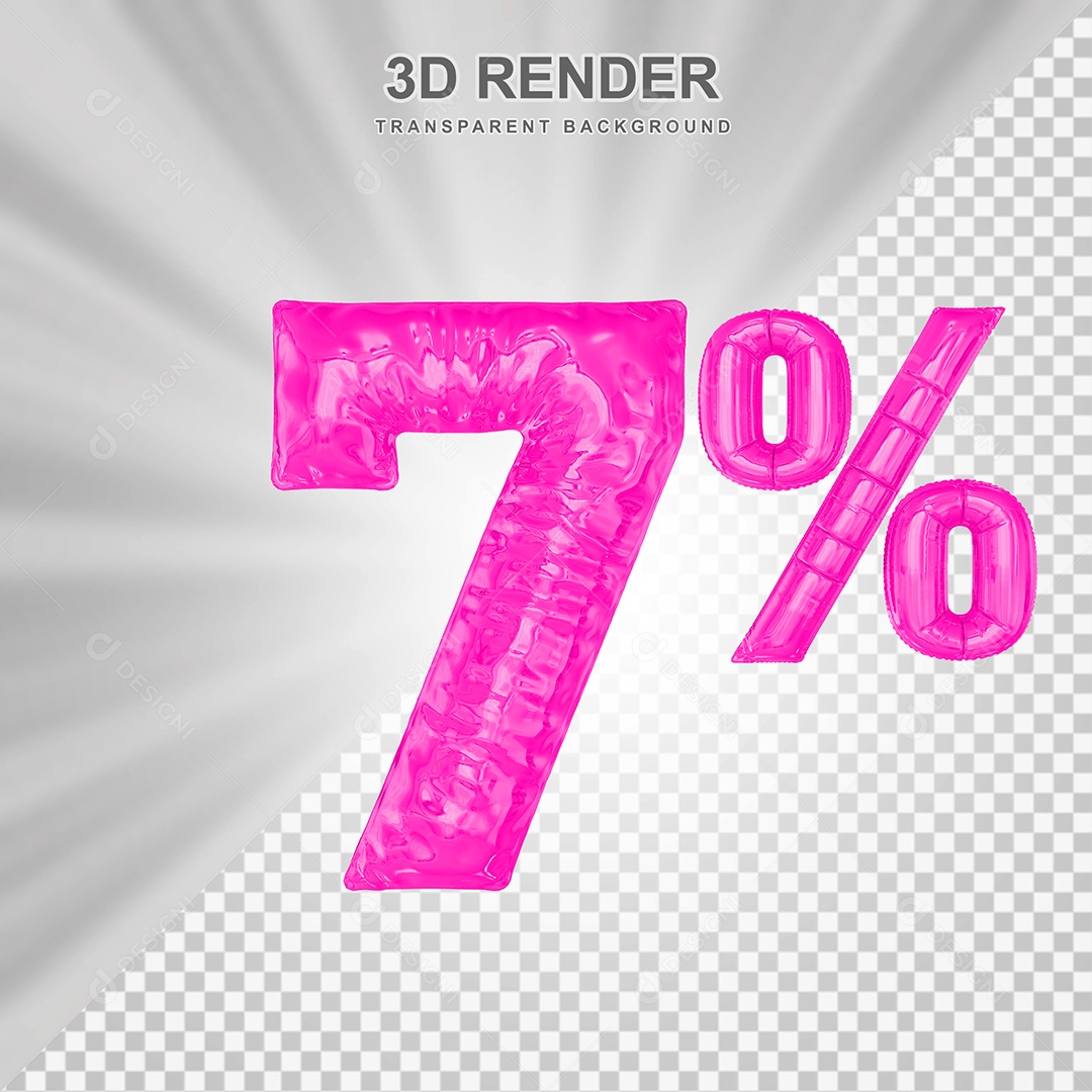 Número de Desconto 7% Elemento 3D Rosa para Composição PSD
