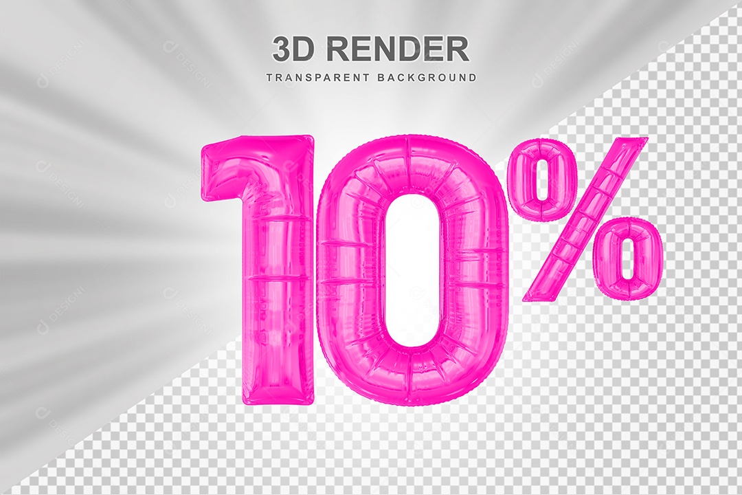 Número de Desconto 10% Elemento 3D Rosa para Composição PSD
