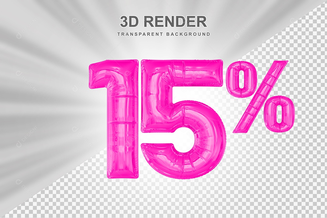 Número de Desconto 15% Elemento 3D Rosa para Composição PSD