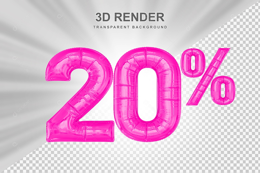 Número de Desconto 20% Elemento 3D Rosa para Composição PSD
