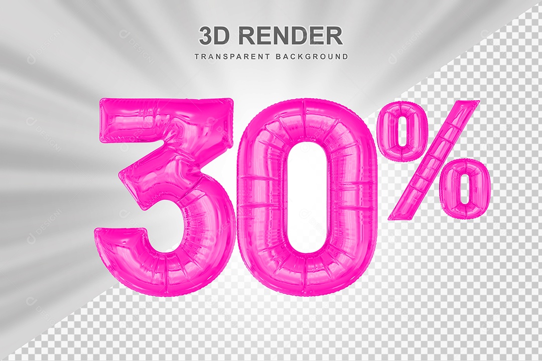 Número de Desconto 30% Elemento 3D Rosa para Composição PSD