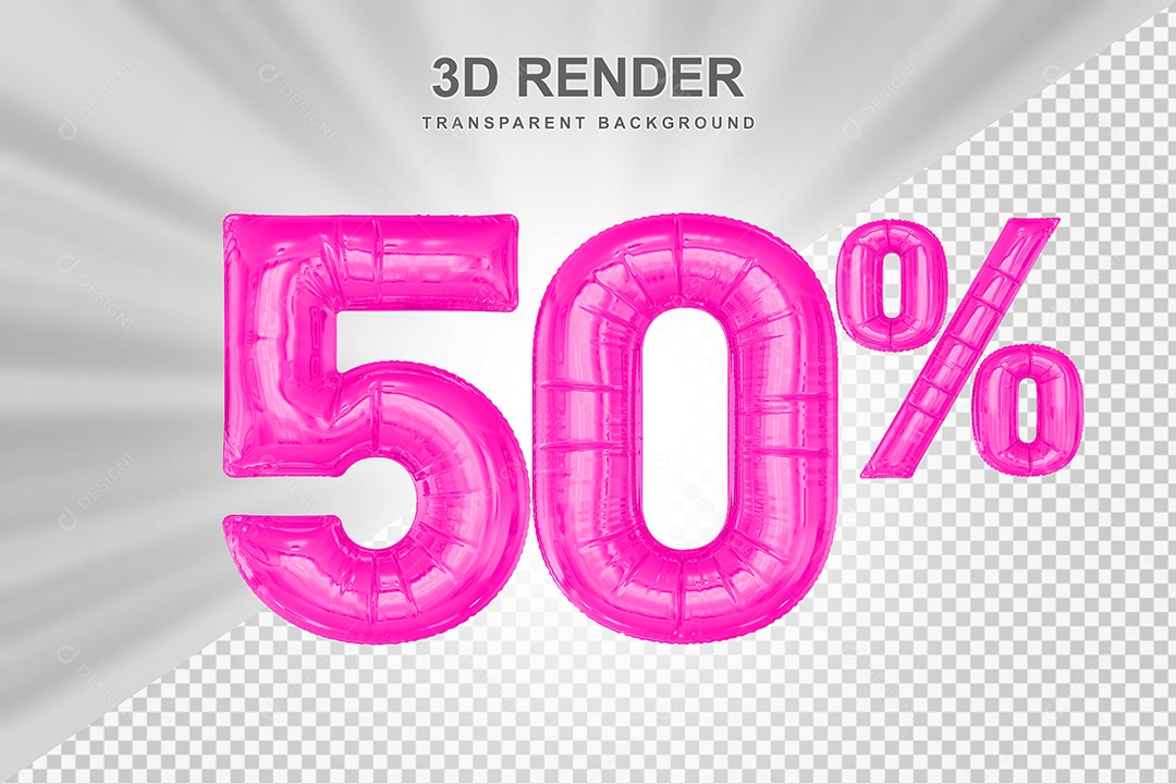 Número de Desconto 50% Elemento 3D Rosa para Composição PSD