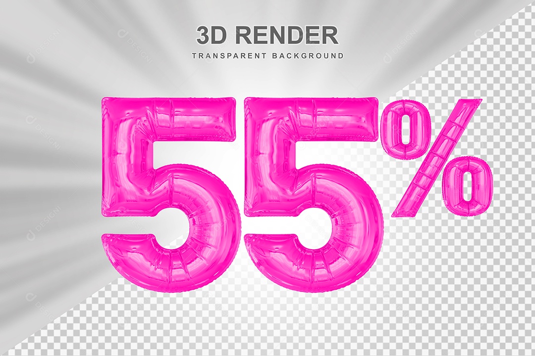 Número de Desconto 55% Elemento 3D Rosa para Composição PSD