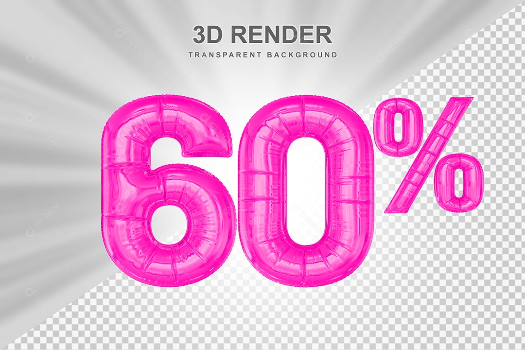 Número de Desconto 60% Elemento 3D Rosa para Composição PSD