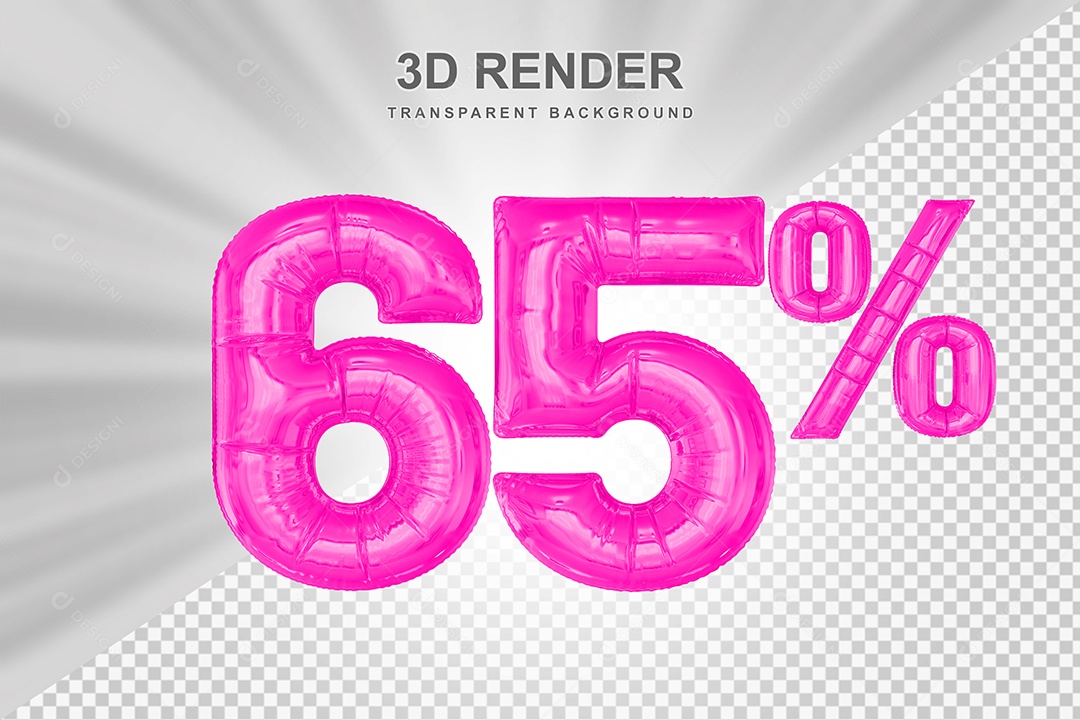 Número de Desconto 65% Elemento 3D Rosa para Composição PSD
