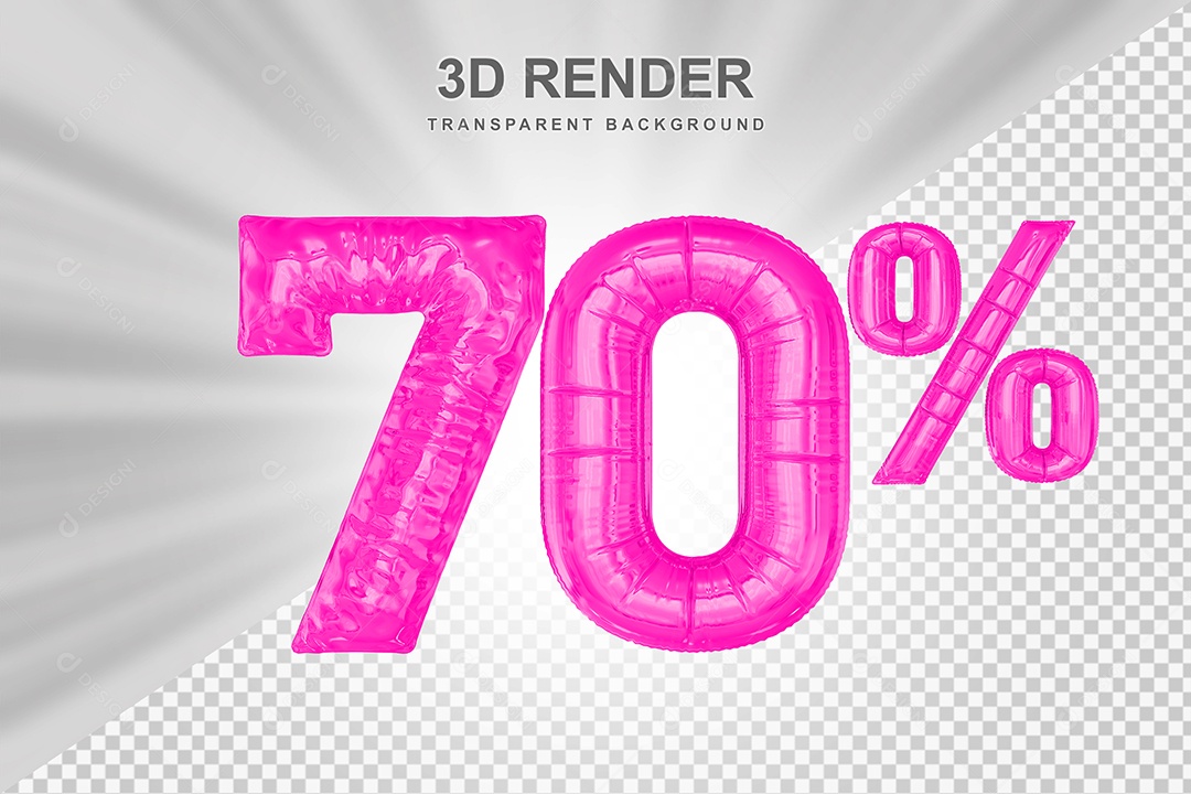 Número de Desconto 70% Elemento 3D Rosa para Composição PSD